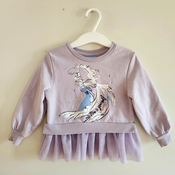 2T Disney Frozen Elsa Sweatshirt Lila Top with Tulle Frills/Tutu Long Sleeve - Picture 2 of 7